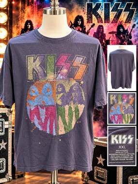 KISS Band Graphic T-Shirt Size XXL 2XL Rock Music Gray Tee